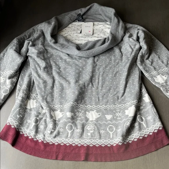Torrid Gray and Burgundy Off-the-Shoulder Sweater flaws New Size 2X Disney Belle - Picture 11 of 13